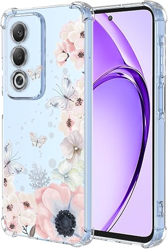 for Oppo A3 pro 5G Case Oppo A80 5G Case with Clear Floral Pattern,Shockproof Soft Case for Oppo A3 pro 5G Oppo A80 5G,Pink Flowers Butterflies,A3 pro 5G