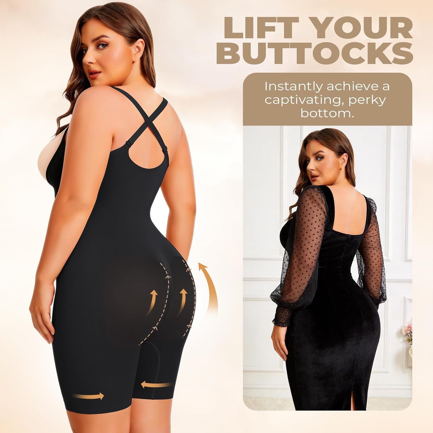 NaTen Plus Size Open Bust Shapewear Tummy Control Bodysuits for Women Seamless High Waisted Body Shaper Under Dress