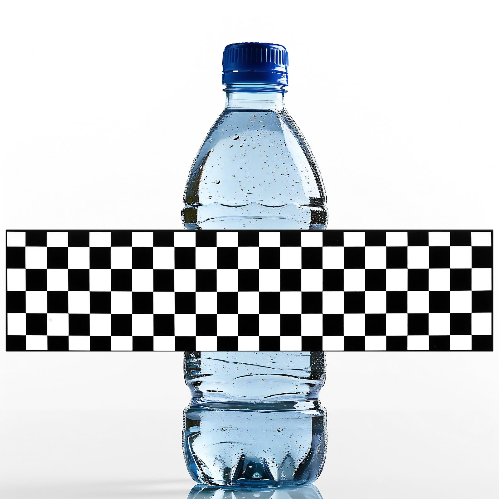 Hollowfly 50 Pcs Race Car Water Bottle Labels, Checkered Paper Wrappers Waterproof Labels, White and Black Race Car Favor Stickers for 80's 90's Party