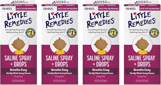 Little Remedies Saline Spray/Drops | for Noses to Breathe Easily | Gently Wash Away Mucus | Newborn Safe 0.5 Fl Oz Pack of 4