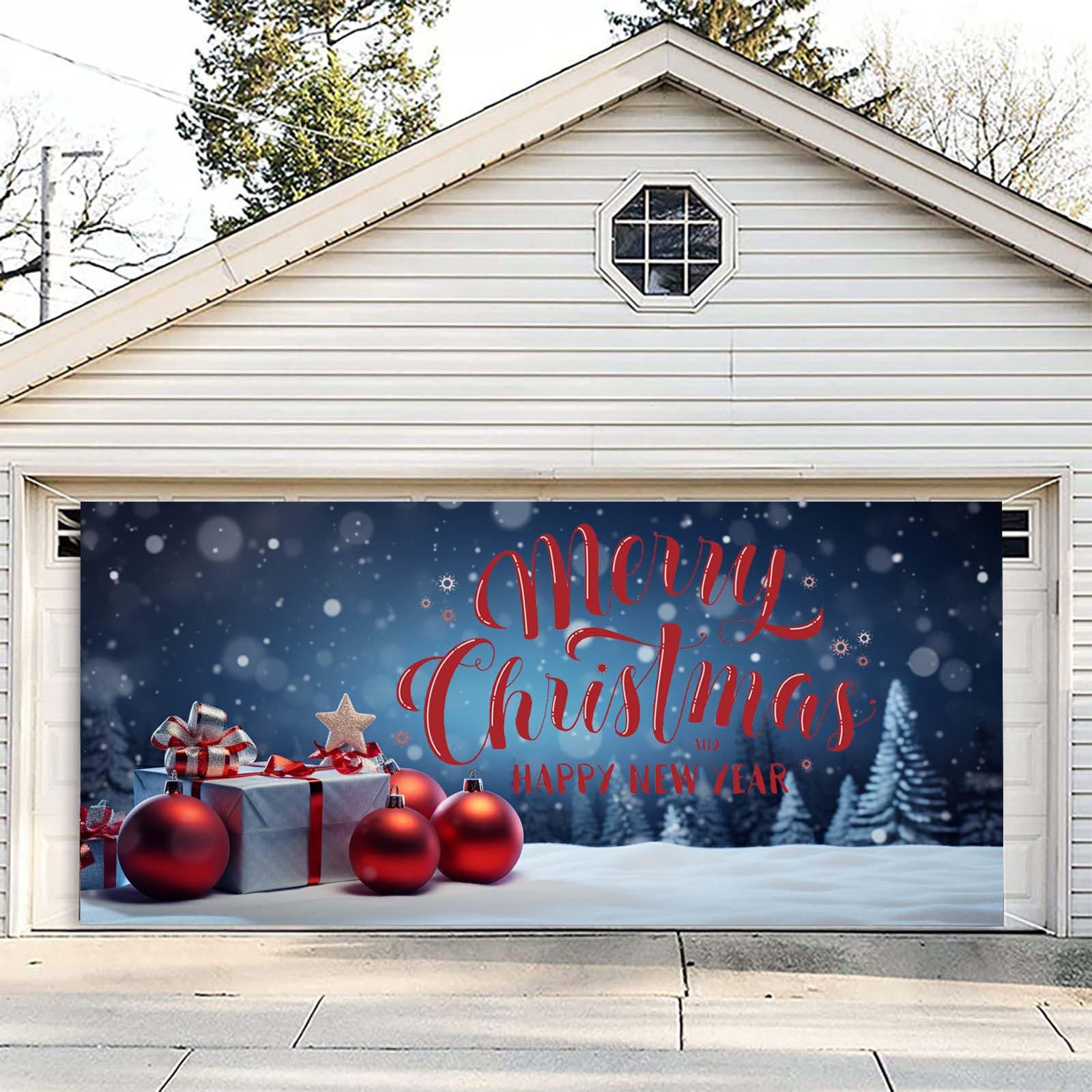 Letreros de Feliz Navidad para puerta de garaje, decoración de puerta de garaje de Navidad, cubierta mural, 7 x 16 pies, letrero grande para fiestas de vacaciones