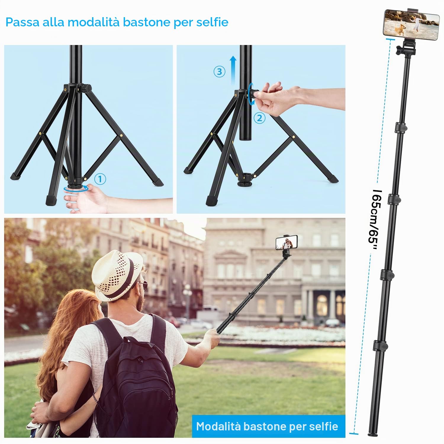 Victiv Treppiede Smartphone in Alluminio 172 cm, Cavalletto per Smartphone con Telecomando e Supporto per Telefono Cellulare, Selfie Stick Treppiede Compatibile con iPhone 17/16/15/14/13/12 Pro Max