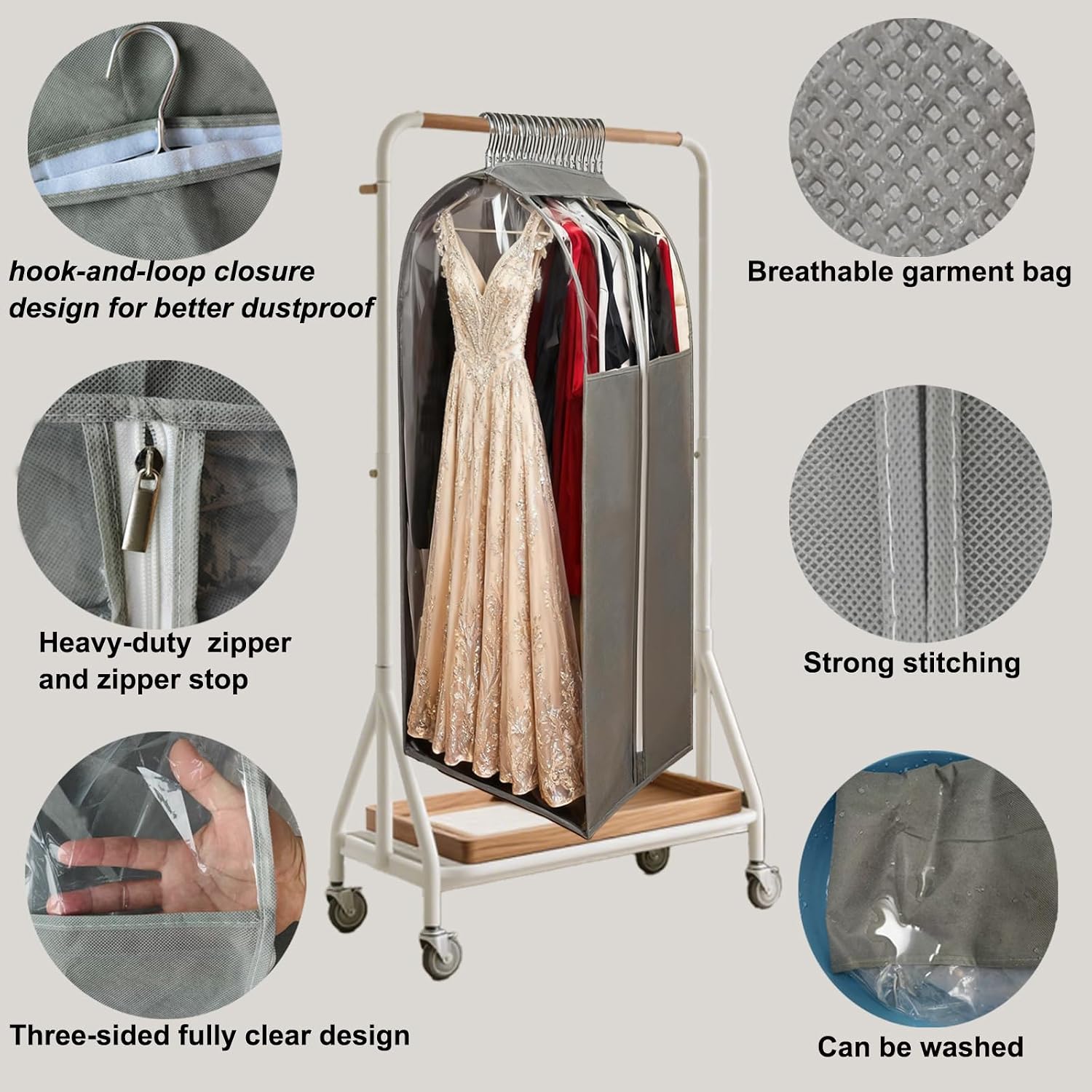 15" Gusseted Long Dress Covers for Gowns,Garment Bags for hanging clothes image 5