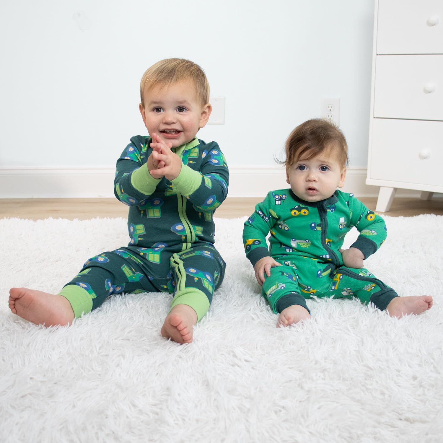 The Peanutshell 2-Pack Sleep and Play Baby Boy Clothes, Soft Cotton Footless Pajamas, Trucks & Tractors