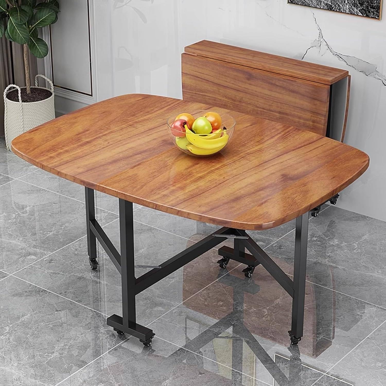Składany wysuwany stół do jadalni do małych pomieszczeń, wielofunkcyjny design, z kółkami, kompaktowy, 120 x 81 x 76 cm, idealny do mieszkań i jadalni