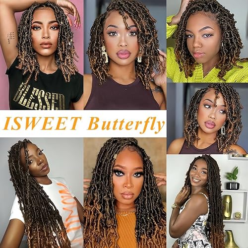 Miniatura 5 de Butterfly Locs - 8 paquetes de 96 hebras de cabello de 12 pulgadas, #1B, corto, suave, hecho a mano, trenzas sintéticas desgastadas, cabello de