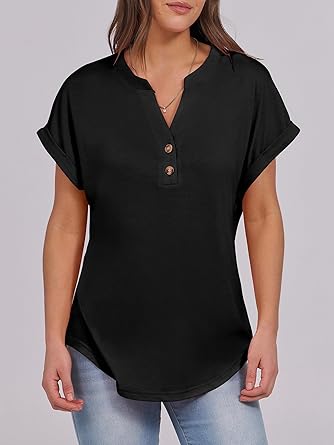 ANRABESS Womens Short Sleeve Henley Tops V Neck Dressy Casual Blouses Summer Trendy Tee Shirts 2026 Vacation Fashion Clothes