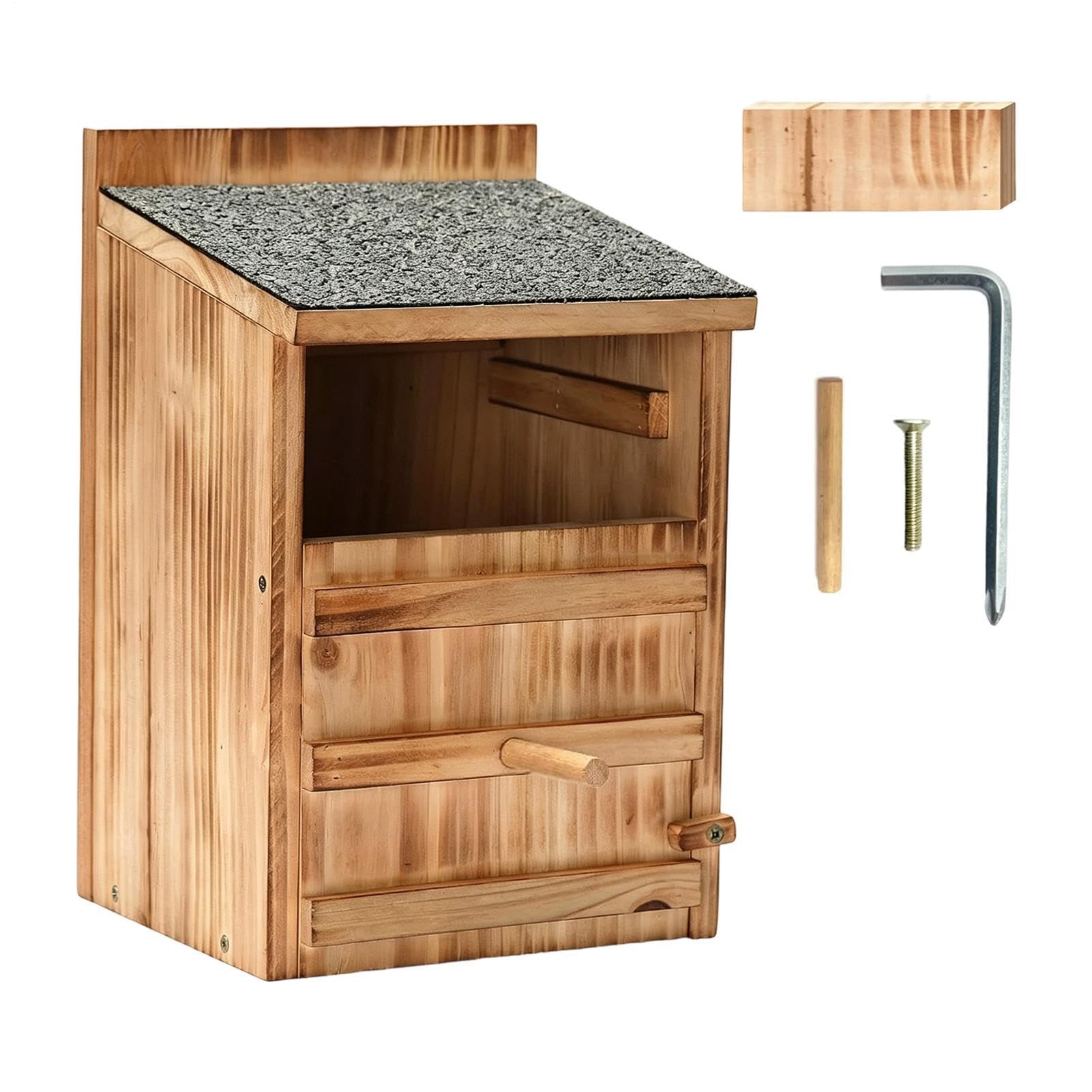 Casette in legno naturale a forma di gufi per esterni, giardino in legno