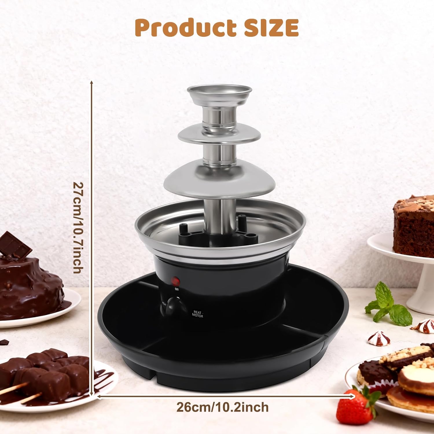 3-Tier Chocolate Fondue Fountain, 40W 1Lbs Capacity Stainless Steel Electric Chocolate Fondue Machine Fruit Plate Party Fountain w/5PCS Forks&Rotating Spiral Rod for Birthday Wedding Easter