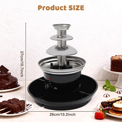 Vista 2 de Fuente de fondue de chocolate, fuente de fiesta de 3 niveles de 40 W, motor de calefacción de fuente de acero inoxidable, derretidor de chocolate