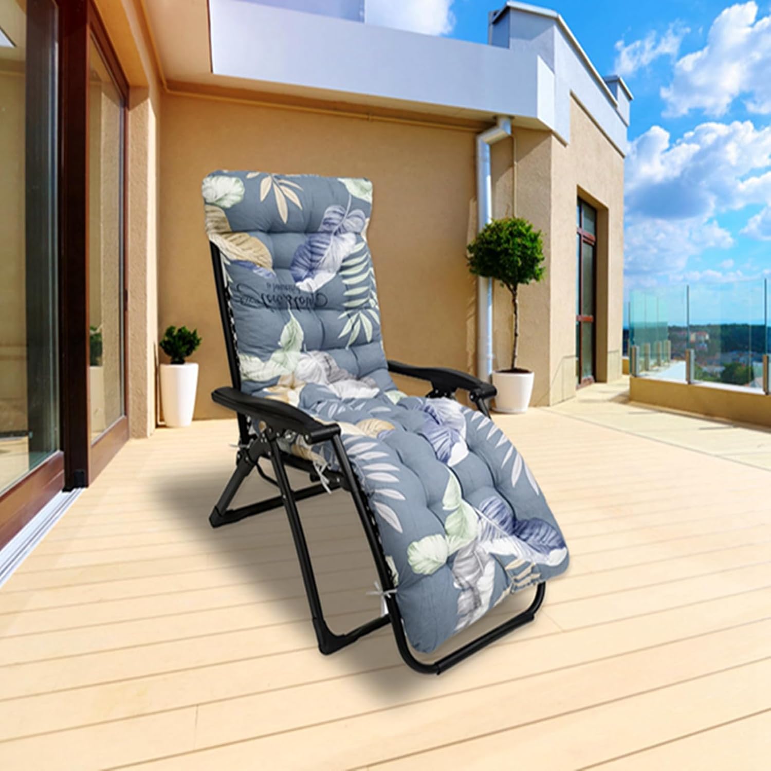 KOCASO Lounge Chair Cushions 67inch Chaise Lounger Cushion Soft Sofa Mat Long Bench Cushion for Outdoor Furniture, Indoor Outdoor Recliner Zero Gravity Chair Cushion, Blue-Multi Leaf