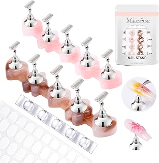 MelodySusie Nail Stand for Press Ons, Flower and Heart Shape Magnetic Base for Painting Display with Brush Holder and 100 Pcs Reusable Double-Sided Tape for Home DIY Salon Supplies, Pink and Coffee