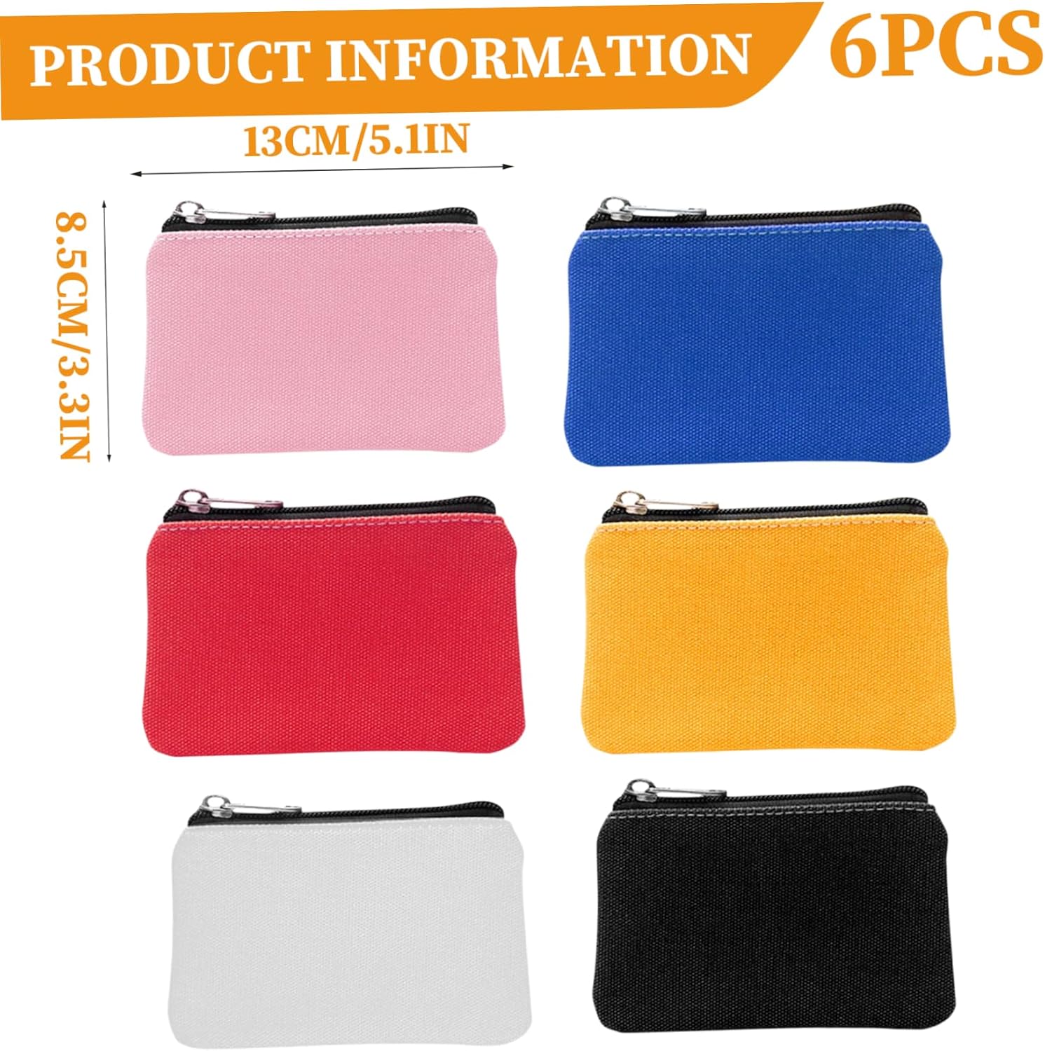 6 Pack Coin Purse Bulk, Canvas Zippered Change Purse for Travel, Cosmetics, Lipstick, Coin & Essentials, Multi-Purpose Organizer (6 Colors), Bulk, Canvas