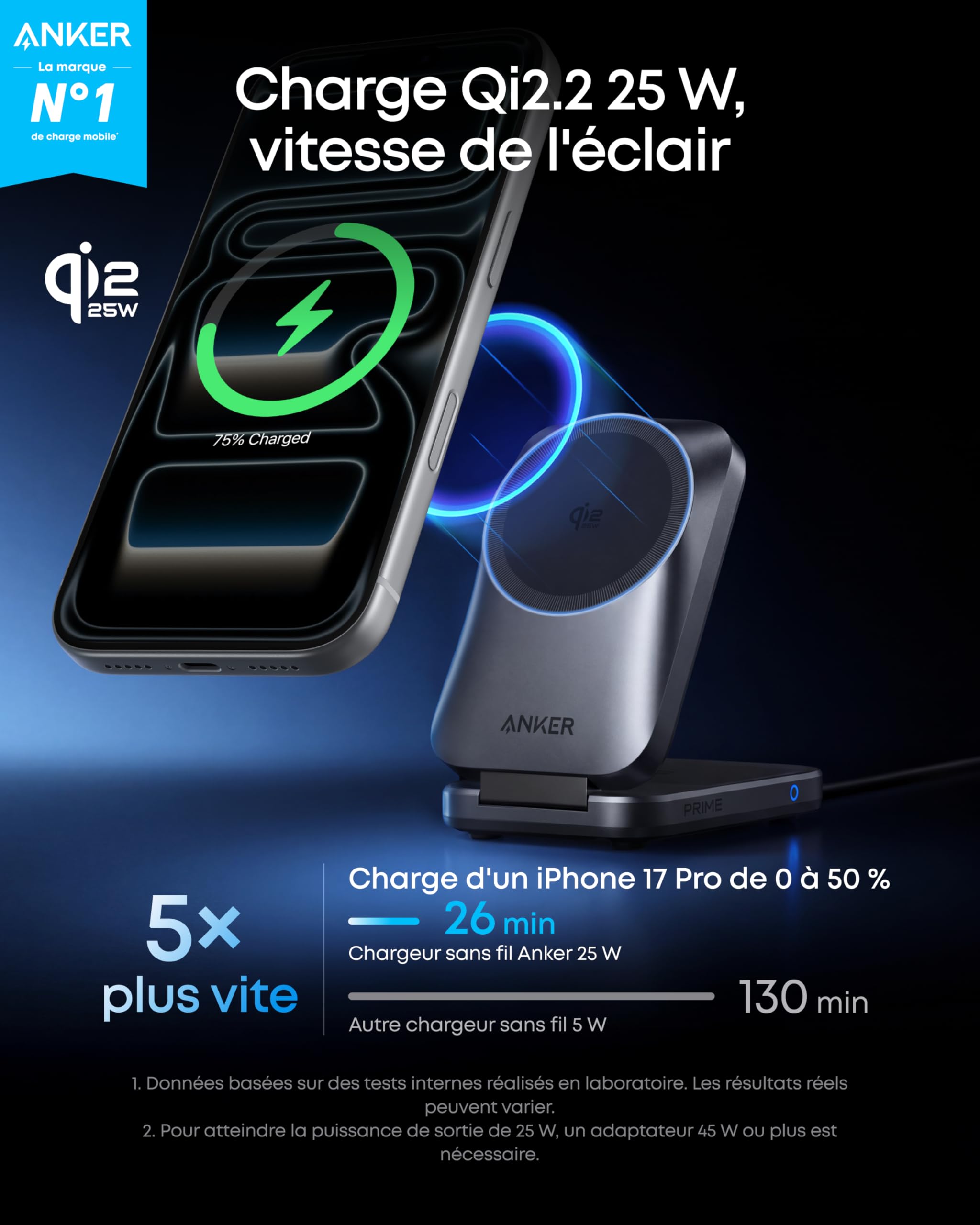 Anker Prime Ładowarka bezprzewodowa iPhone 3 w 1, kompatybilna z MagSafe, certyfikowana Qi 2.2 25W, składana i kompaktowa. Ładuje iPhone 17/16, Apple Watch, AirPods (bez baterii, w zestawie adapter)