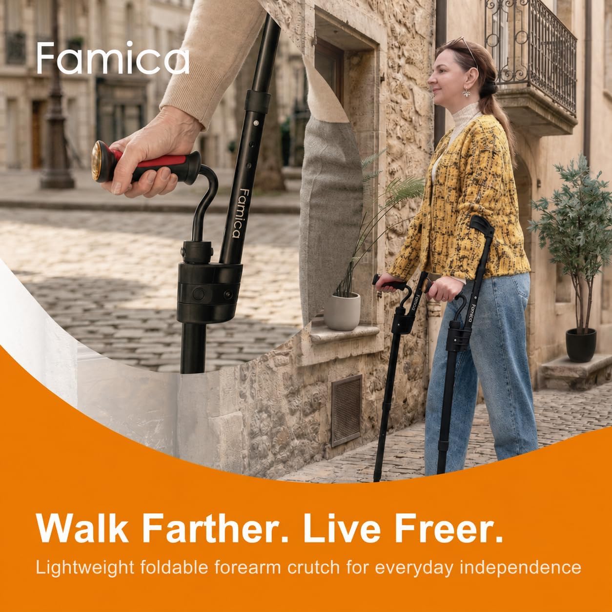 Flexi Crutch Forearm Crutches for Adults Seniors, Red Dot Award Winner, Foldable Lightweight Mobility Aid, Adjustable Height Ergonomic Handle, Non-Slip, Surgery Recovery