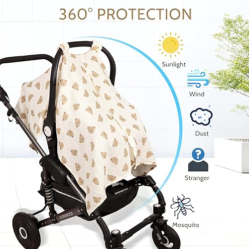 Miniatura 6 de Car Seat Cover Baby Girls Boys, Summer Cotton Baby Car Seat Cover for Carseat, Comfortable Muslin Nursing Cover, Soft Baby Blanket, Breathable