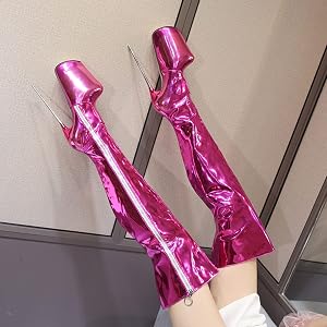 Amazon | [SEJUC] 厚底ブーツ レディース パープル ピンヒール 超長