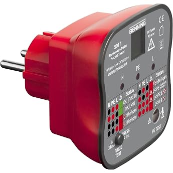 Benning SDT 1. Steckdosentester Pr fung von Schutzkontaktsteckdosen Pr fart 2-polig Spannungsmessbereich 230 V AC Klingenl nge 17 mm 20053 schwarz grau und rot