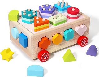 MingNor Shape Sorter Learning Toys for Toddlers 18M+, Wooden Stacking Blocks Montessori Toys for 2 3 Year Old Colorful Activity Cube Learning & Education Preschool Toys Baby Boy Girl Gifts