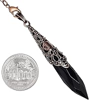 Vista 4 de Rockcloud Péndulo de piedra de obsidiana negra natural, péndulo de chakras para adivinación, kit de meditación de equilibrio de Wicca de cobre