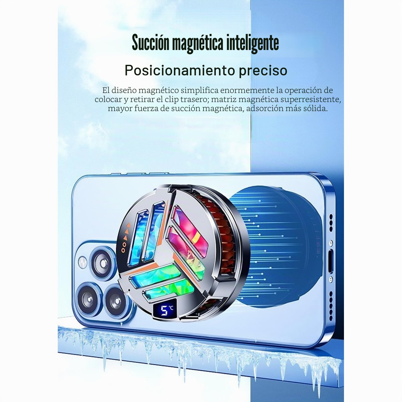 Enfriador de Teléfono Magnético Enfriador de Teléfono para Juegos, Compatible con 12,13 y 14 Series, con Pantalla LED para Teléfono Inteligente/Tableta