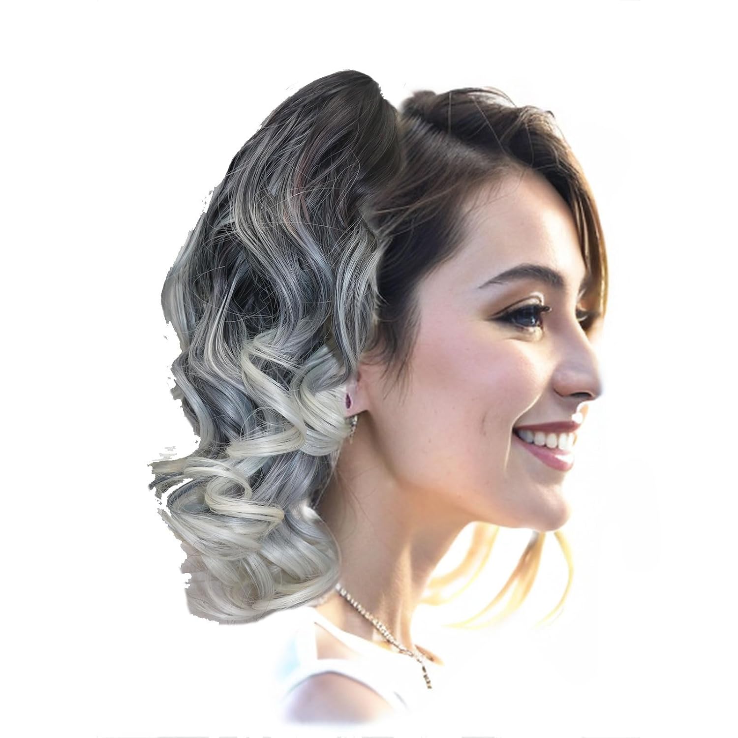 14″ Ombre color Ponytail Extension Claw Clip in Curly Wavy Ponytail Hair Extensions Synthetic Hair Pieces for Women Pony Tail (14inches, T 1B/Blonde)