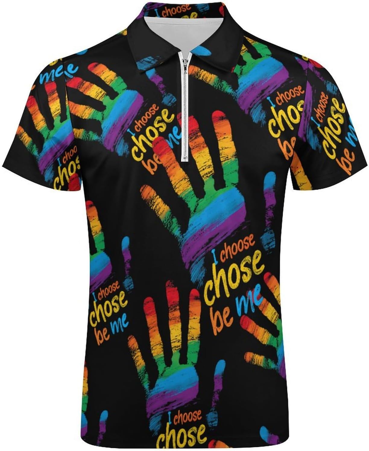 Gay Flag Rainbow LGBT Men's Polo Shirts Golf Short Sleeve Tops | Casual Workout,Golf T-Shirt,Zippered Tee,Collared,Print