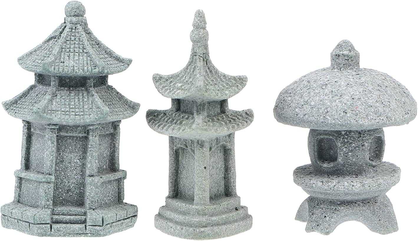 YARNOW Mini Pagoda Statue Ceramic Fairy Garden Figurine Hexagon Environments Flower Vase Aquarium Decorations DIY Micro Landscape Ornament 3Pcs, Light Grey, 5.5x2.8cm (302O3HB0N1EG1511I1LAVD)