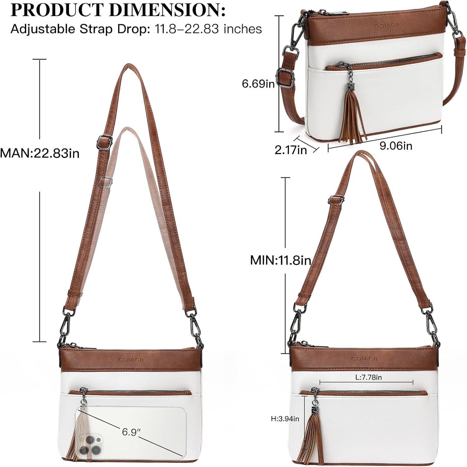 GOIACII Small Crossbody Bags for Women Multi Pocket Travel Phone Purse Leather Shoulder Bag with Tassel Gift - Image 7