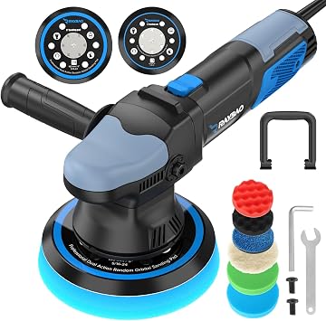 Dual Action Car Polisher 5/6-inch 9mm Orbital for Car Detailing/Polishing | 900W Polishing Machine, 6 Variable Speed 2000-6400 OPM, 2 Changeable Chassis/ Handle, Car Polishing Kit for Waxing/Finishing