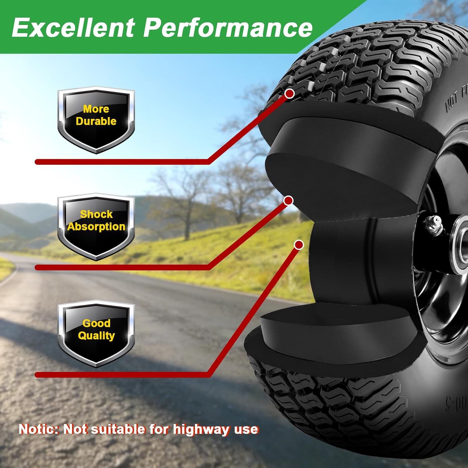 11x4.00-5 Flat Free Lawn Mower Tires and Wheel,Zero Turn Lawn Mower Replacement Tires,11x4-5 Solid Tractor Turf Tire with 3.4" Centered Hub, 3/4" & 5/8" & 1/2" Bushings (2-Pack)