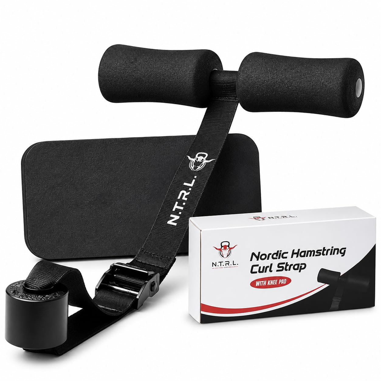 N.T.R.L. Nordic Hamstring Curl Strap with Knee Pad for Squats and Ab Workouts, Exercise Equipment for Home Workouts, Easy Storage Home Gym