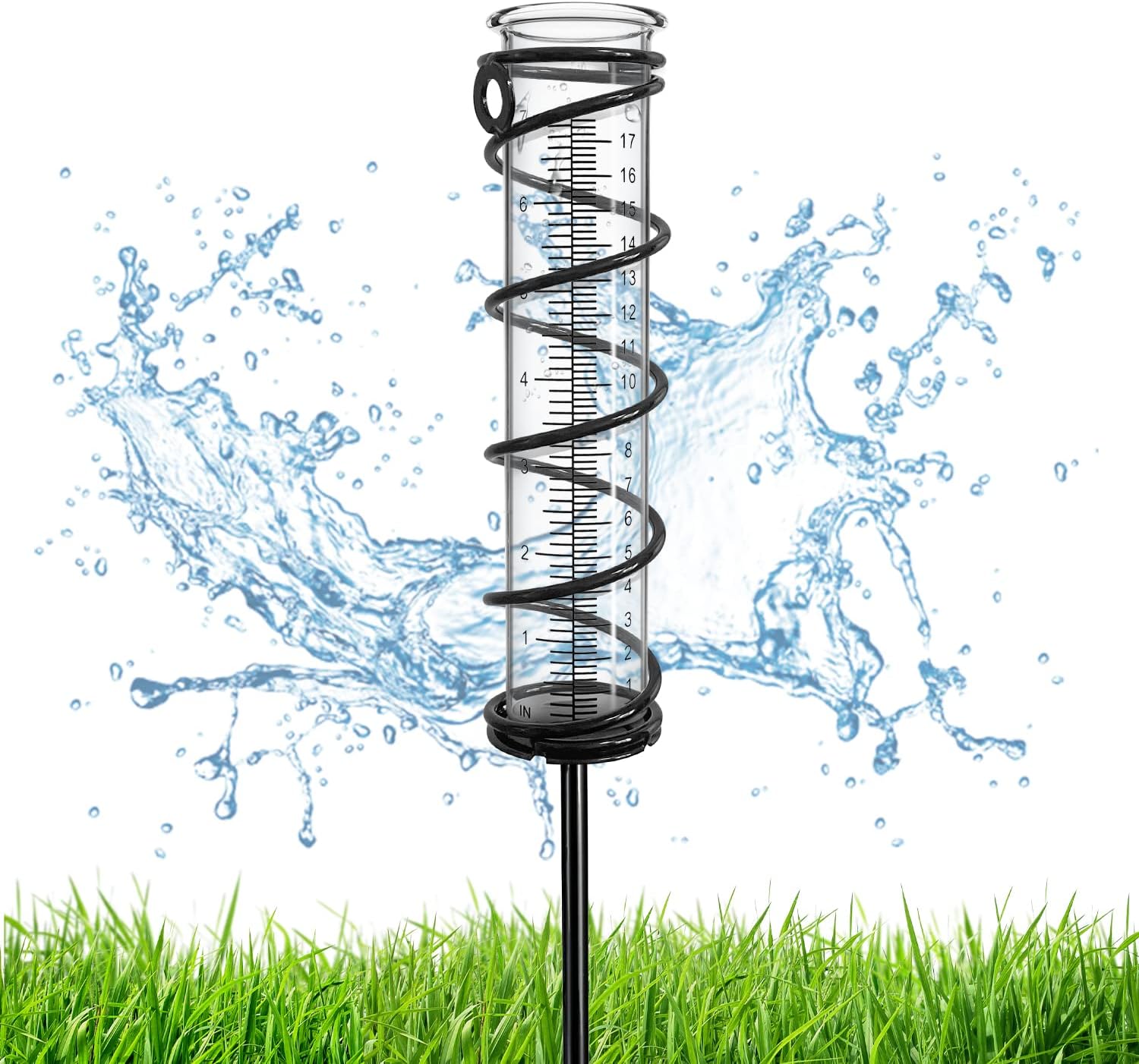 SYCozupy Rain Gauge, 7" Capacity Upgrade Glass Rain Guage Outdoor-Detachable Rain Guage with Stake Metal Spiral Sape Accurate Rain Gauge for Yard, Lawn & Garden (rain gauges)