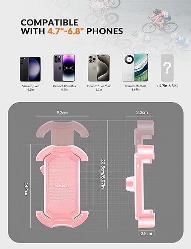 Miniatura 4 de ROCKBROS Soporte de teléfono para bicicleta - Soporte para motocicleta y scooter, ajustable, a prueba de golpes, bloqueo de seguridad, teléfonos de