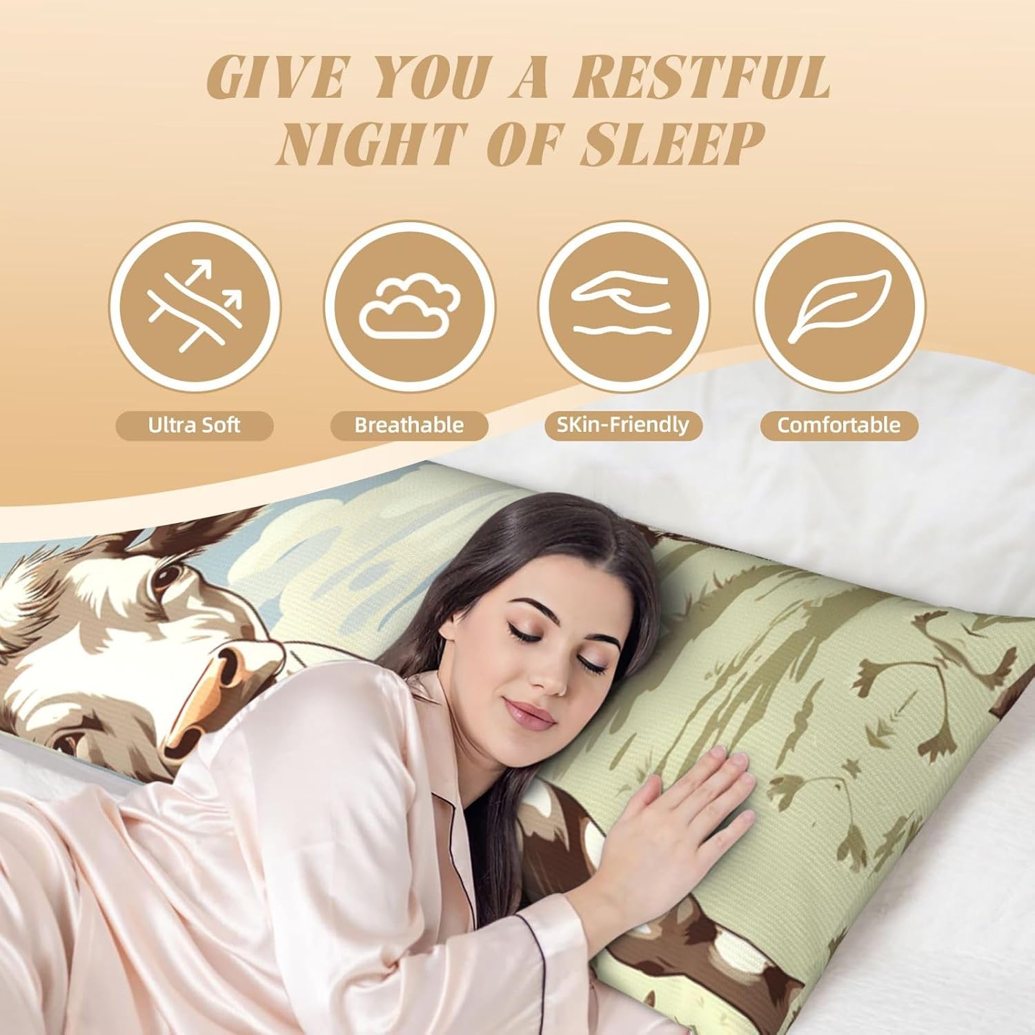 Cows Pattern Body Pillow Cover Ultra Soft Body Pillowcase with Hidden Zipper Long Pillow Cover Breathable Pillow Case 20" x 60" Decorative Throw Pillow Cover for Bedroom Couch