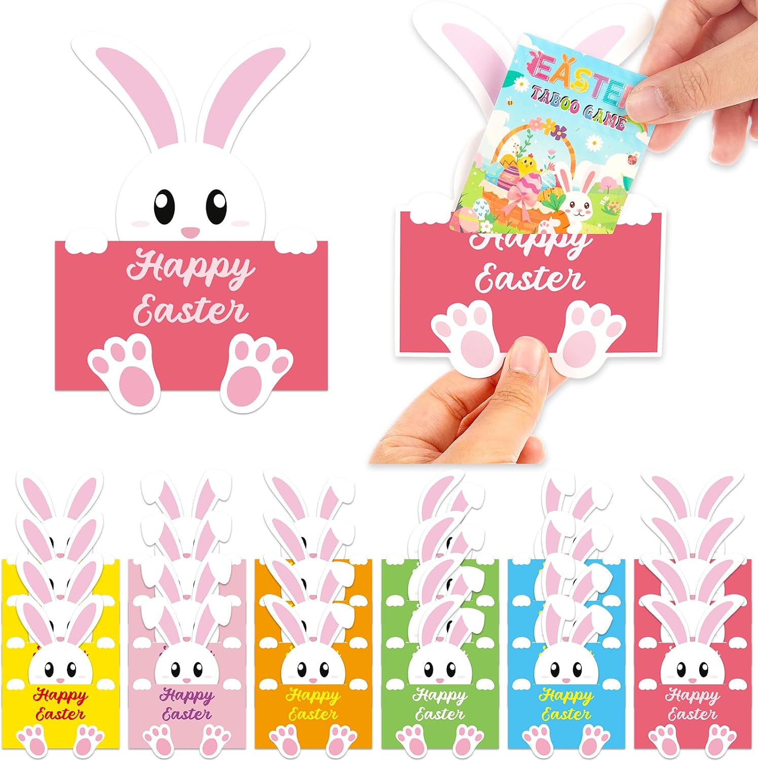 24 Pcs Easter Bunny Gift Card Holders Spring Easter Party Paper Gift Card Sleeves Rabbit Cash Holder Appreciation Stuff for Spring Christian Holiday Party Basket Stuffers Gifts Tag Decoration Supplies
