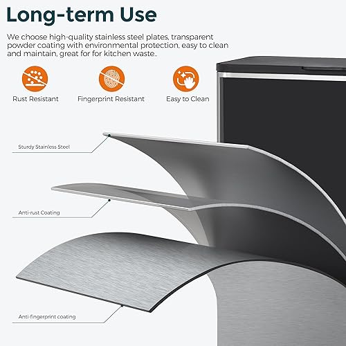 Miniatura 5 de LANDVOI Indoor Compost Bin 2.1 Gallon  8 Liter, Compost Container with Detachable Inner Bucket, for Kitchen, Cupboard, Countertop, Brushed Stainless