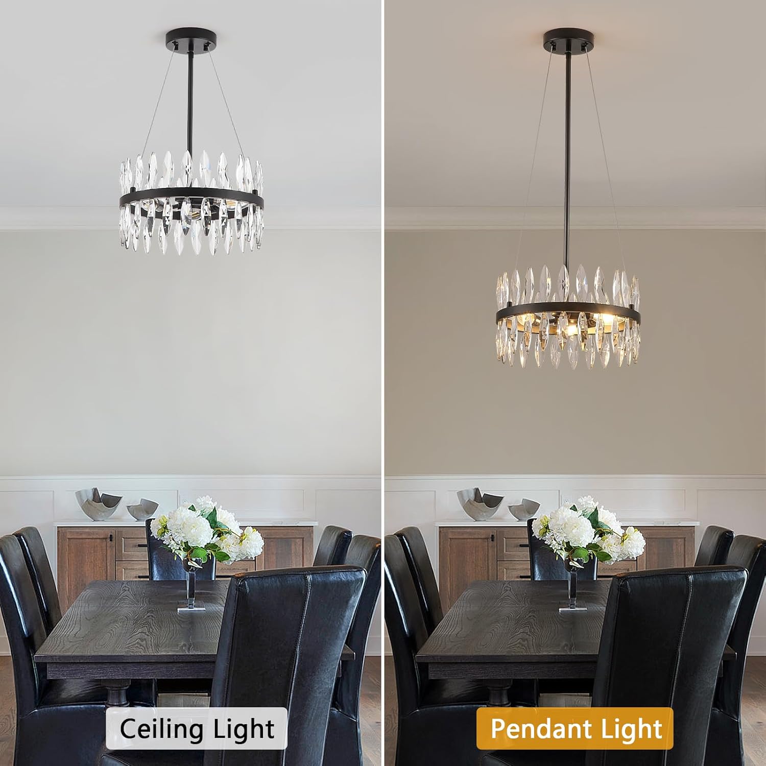 Black Crystal Chandelier, 3 Lights Modern Crystal Chandeliers for Dining Room Raindrop Chandelier 12.6”Pendant Light for Living Room,Kitchen Island, E12 Base (Not Included Bulb)