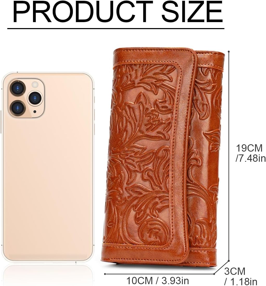 MEITRUE Women's Wallet Leather RFID Blocking Trifold Ladies Purse Embossed long Clutch Card Holder Phone Checkbook Organizer - Image 6