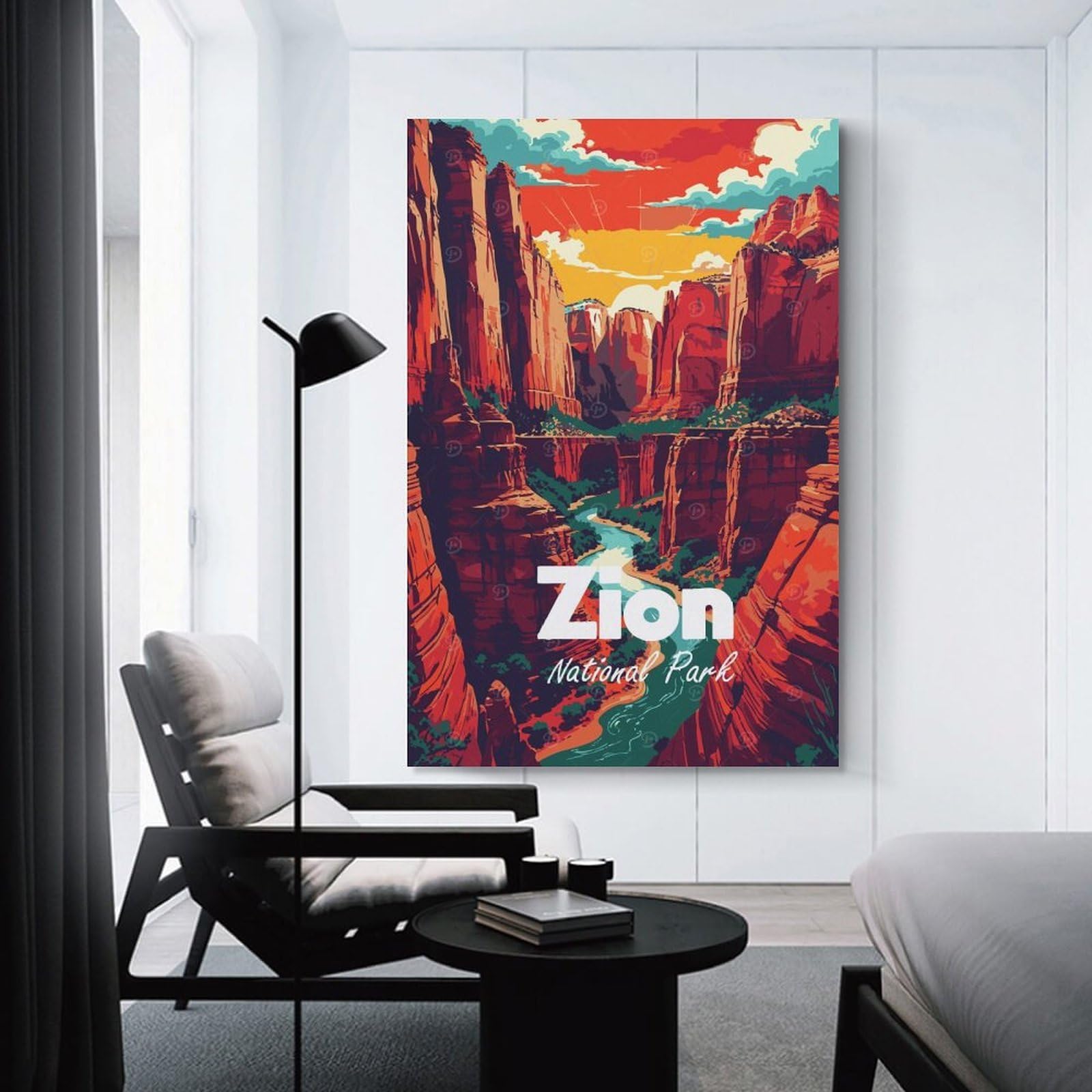 Junmoney Canvas Wall Decor Zion National Park Illustration, 12x18inch(30x45cm), for Bedroom Decor, Cosy Corners Or Studios, Decorative Wall Art for Cosy Rooms