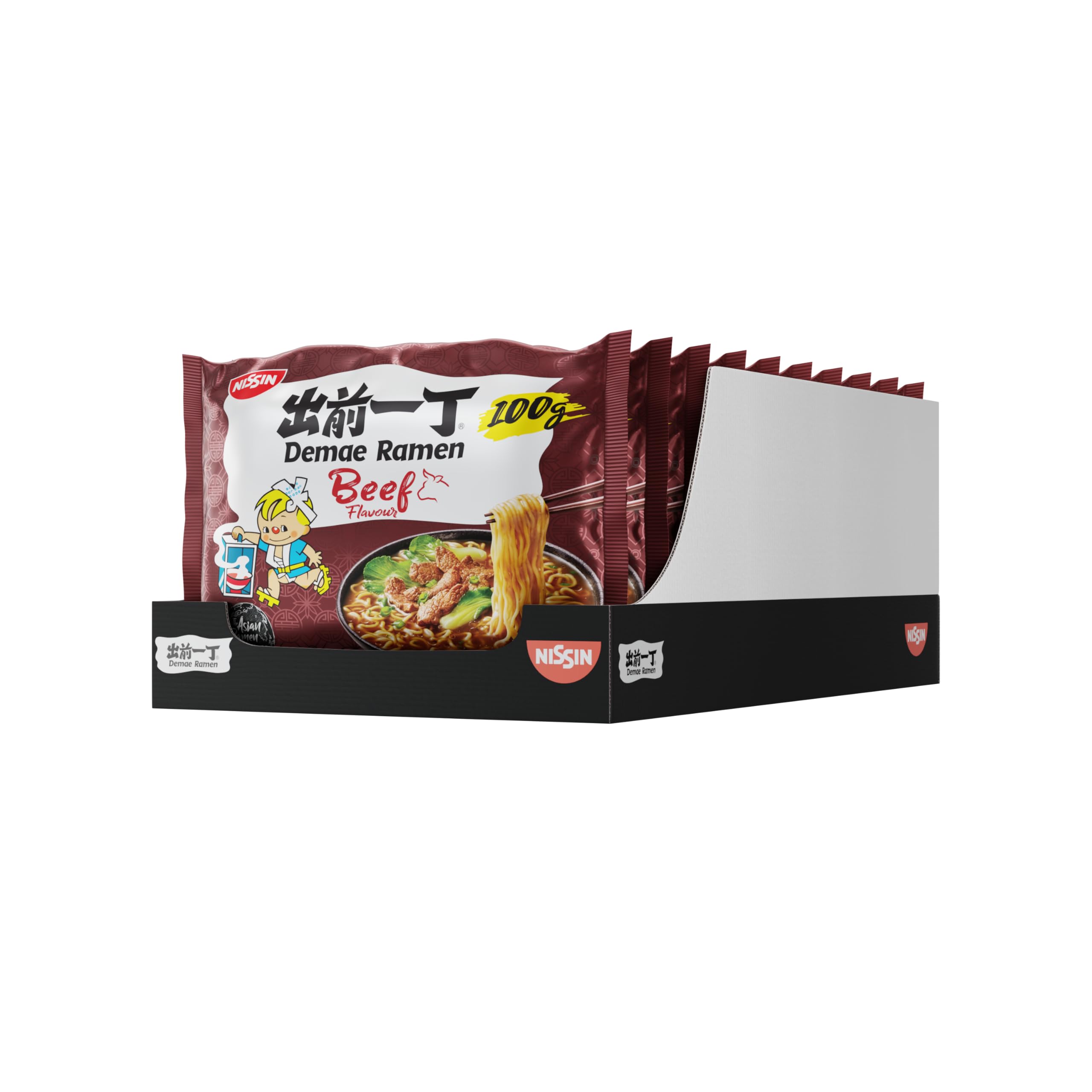 Nissin Demae Ramen – Rind, 10er Pack, Instant-Nudeln japanischer Art, mit Rindfleisch-Geschmack & asiatischen Gewürzen, schnell & einfach zubereitet, asiatisches Essen (10 x 100 g)