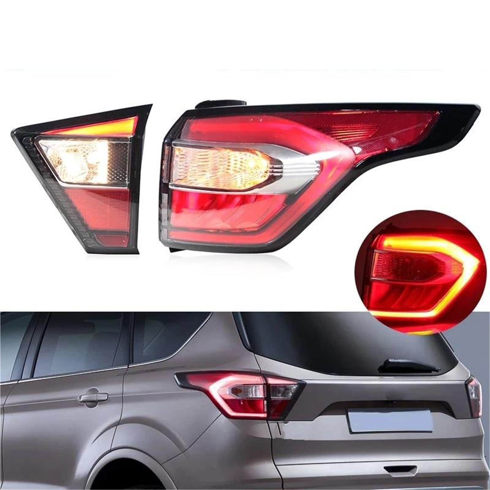 Piloto Trasero Luz Trasera Luces Traseras Piloto Trasero Para Ford Para Kuga 2017 2018 2019 Para Focus Sedan Luz Antiniebla, Luz De Freno Y Luz De Señalización(Interior izquierdo)
