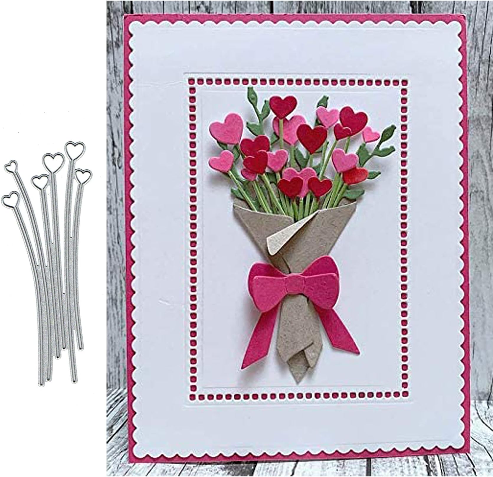 6Pcs Heart Shape Flower Leaf Metal Die Cuts,Love Spring Flower Card Cutting Dies Cut Stencils DIY Scrapbooking Photo Album Decorative Embossing Paper Card Making