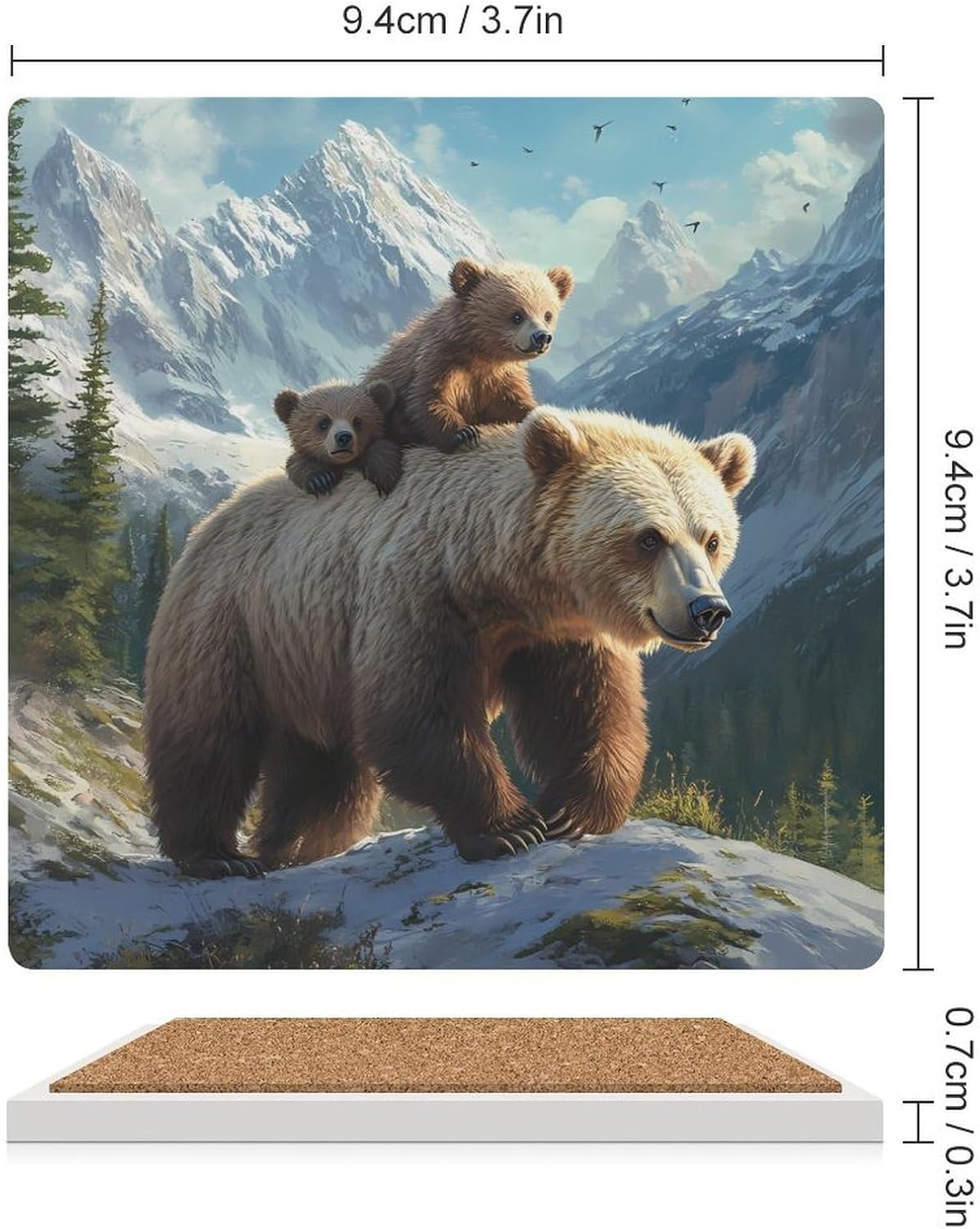Bear Mama Wild Anima Coasters for Drinks Square Table Coasters Set Cup Mats with Cork Base