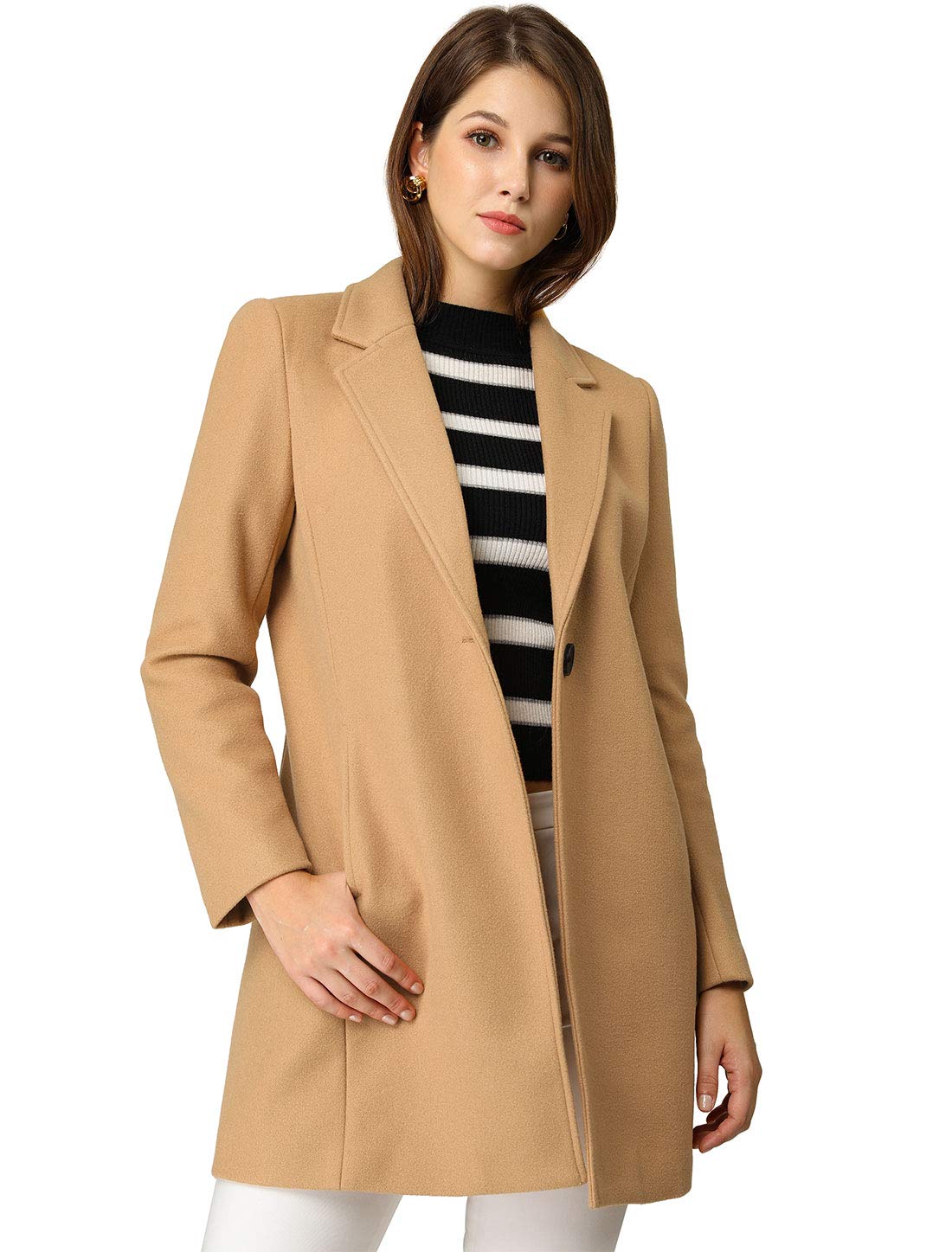Allegra KWomen's Winter Overcoat Notched Lapel Long Sleeve One Buttoned Mid-Length Long Coat