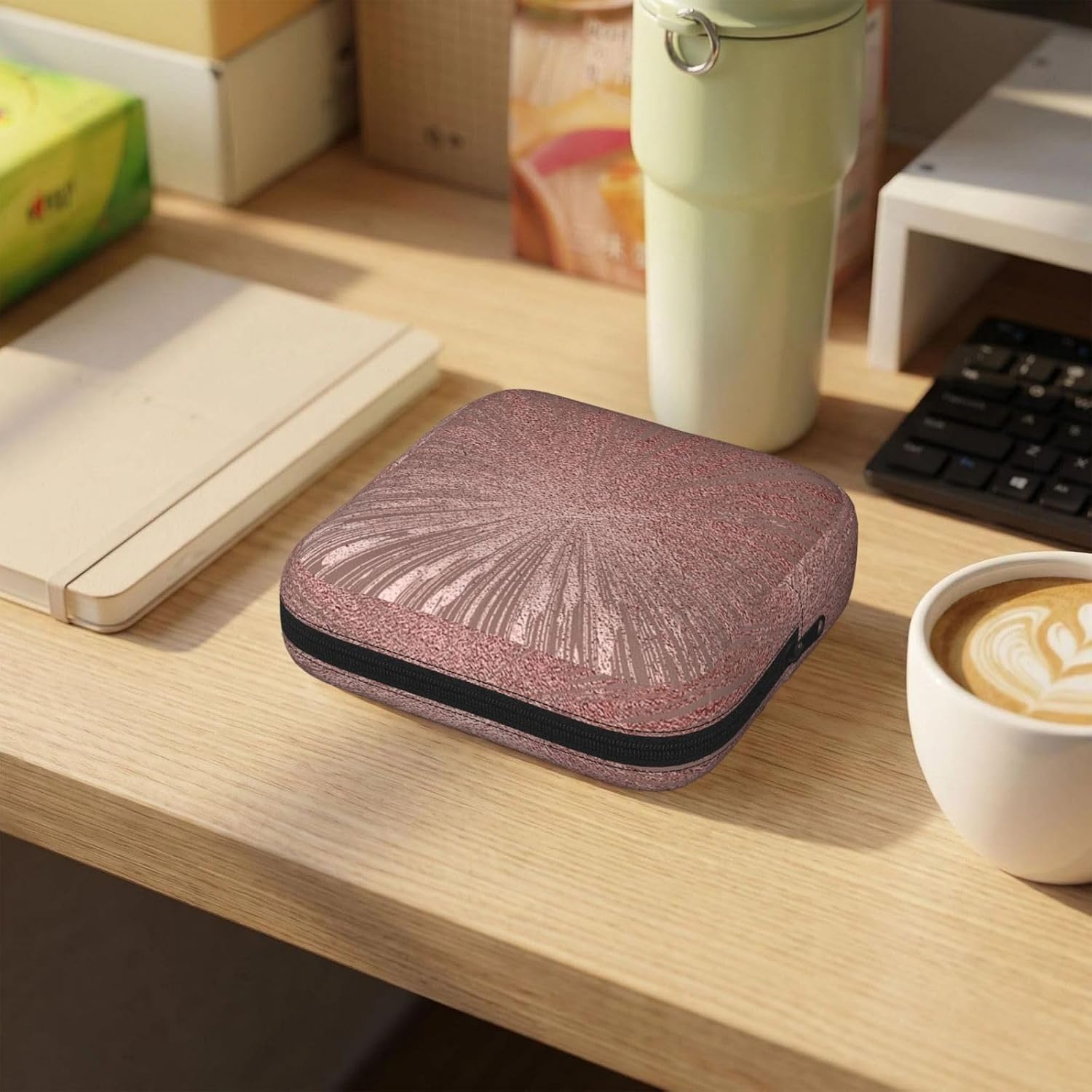 Rose Gold Pink Print Women Period Bag Sanitary Pouch Portable Pad Pouch Tampon Holder Small Zipper Pouch Storage Bag