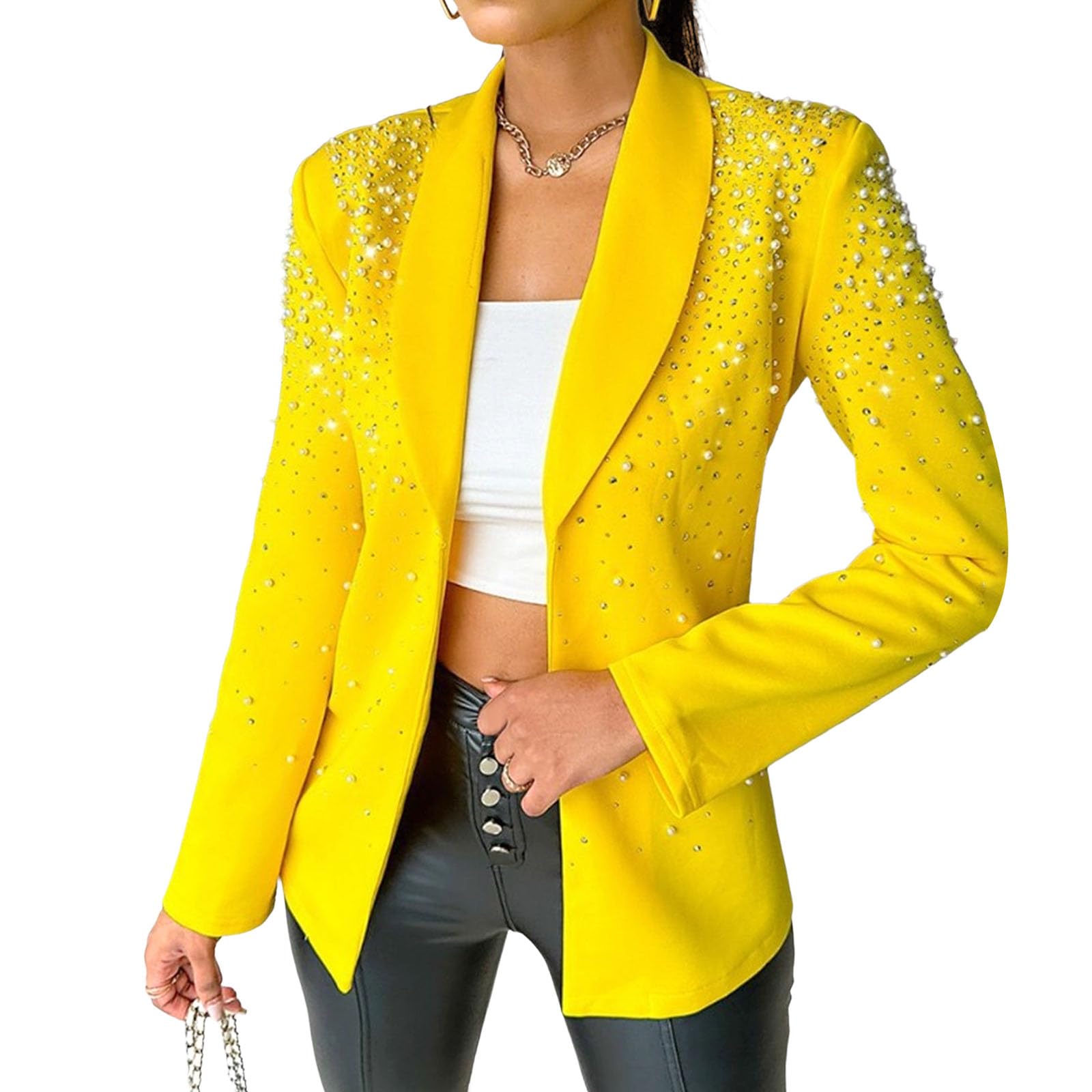 Womens Business Casual Blazer Jackets Rhinestone Decor Blazers Open Front Blazer Casual Coats 2025