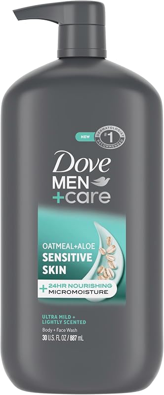 Jabón facial y corporal, piel sensible, hidratado, 30 oz | Para pieles sensibles, ayuda a hidratar y calmar, con avena + aloe, para duchas diarias, cuidado con pH equilibrado