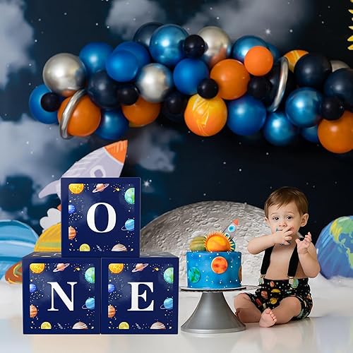 Miniatura 7 de Decoraciones de primer cumpleaños para niño, decoración de fiesta de cumpleaños de primer viaje alrededor del sol, una caja de globos para planetas