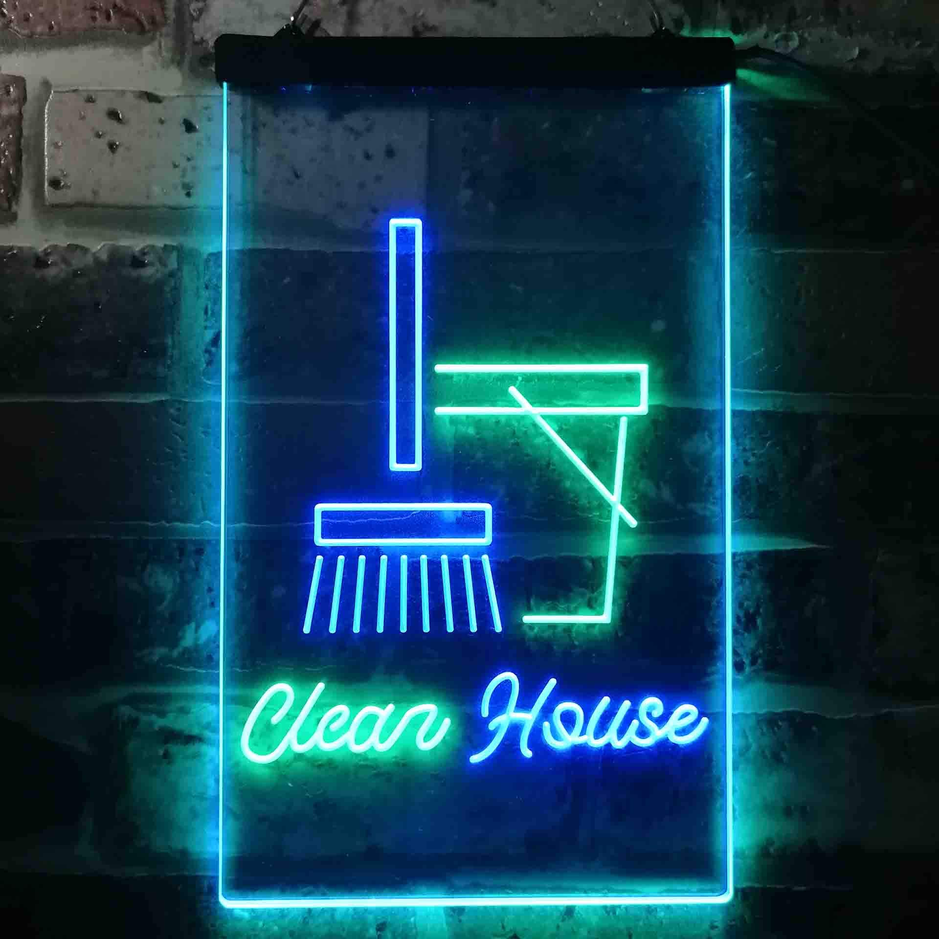 ADVPRO Clean House Helper Shop Display Dual Color LED Enseigne Lumineuse Neon Sign Vert et Bleu 400 x 600mm st6s46-i3605-gb
